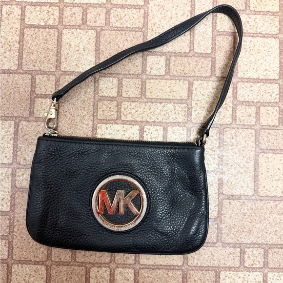 Michael Kors Handbags - Michael Kors Black Leather Wristlet with Gold Logo
